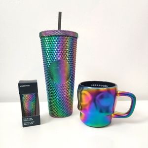 Starbucks 2023 Halloween Studded Oil Slick Iridescent Tumbler, Keychain, & Mug